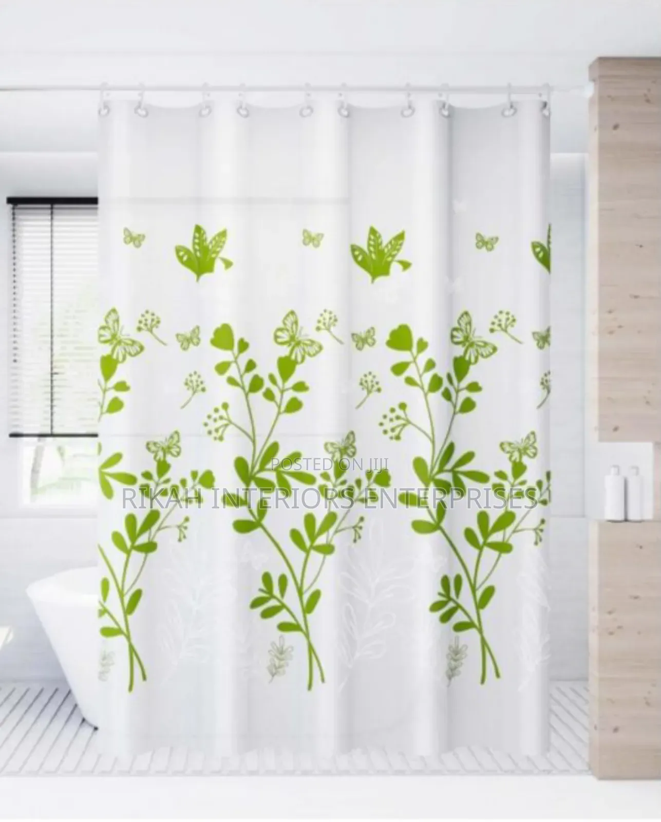 Floral White and Green Shower Curtains