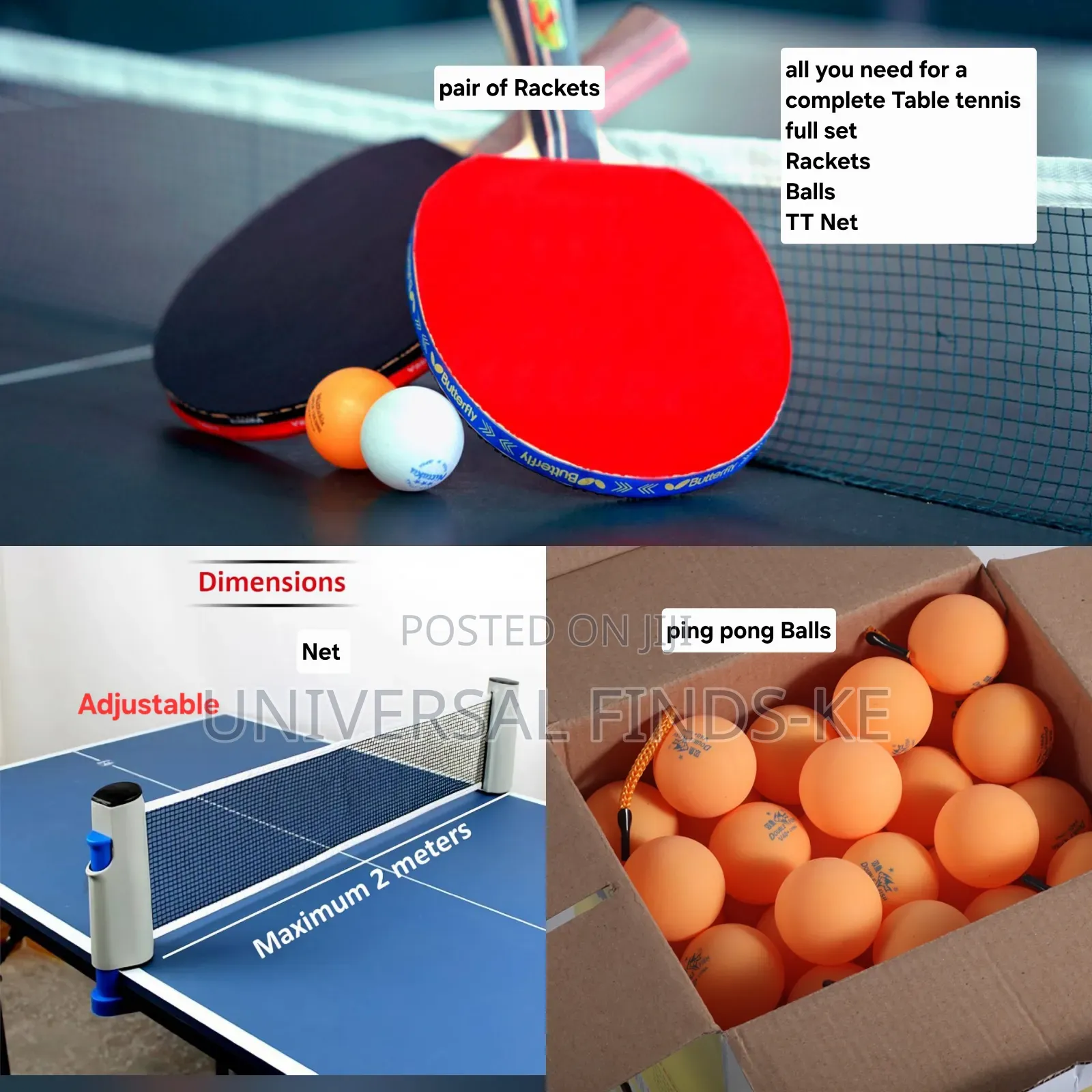 7 Days Offer ! Table Tennis Rackets / Balls and Adjustable Net