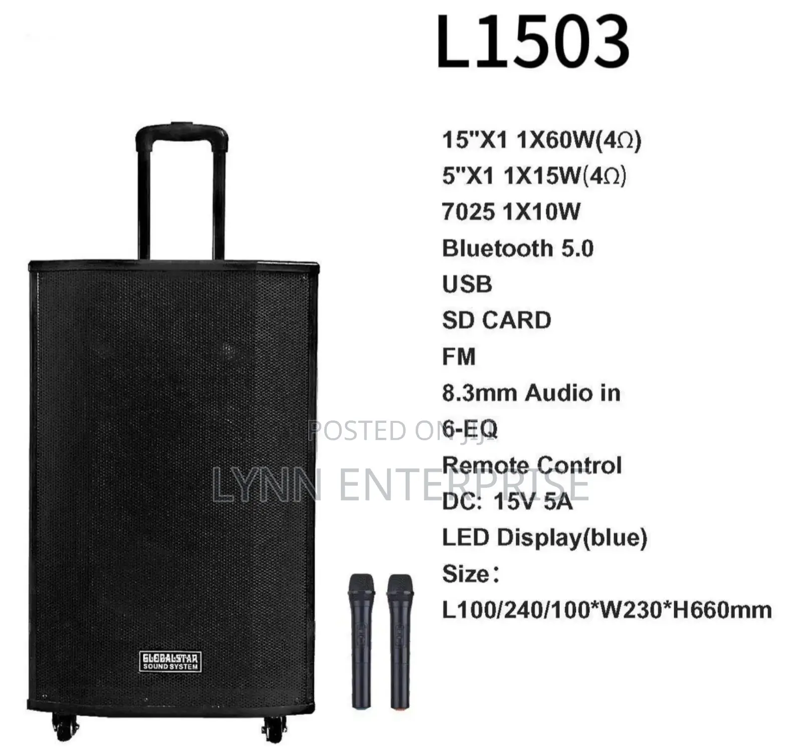 Globalstar Rechargeable Trolley Speaker L1503. 15 Inches