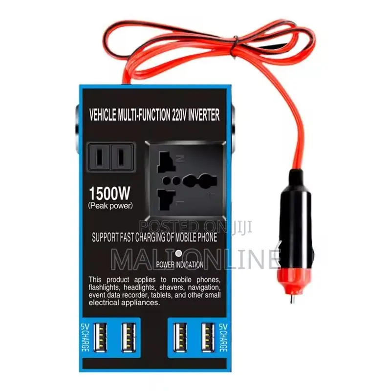 Car Power Inverter 12v 24v to 220v Converter 1500w Ac Socket 4 Usb