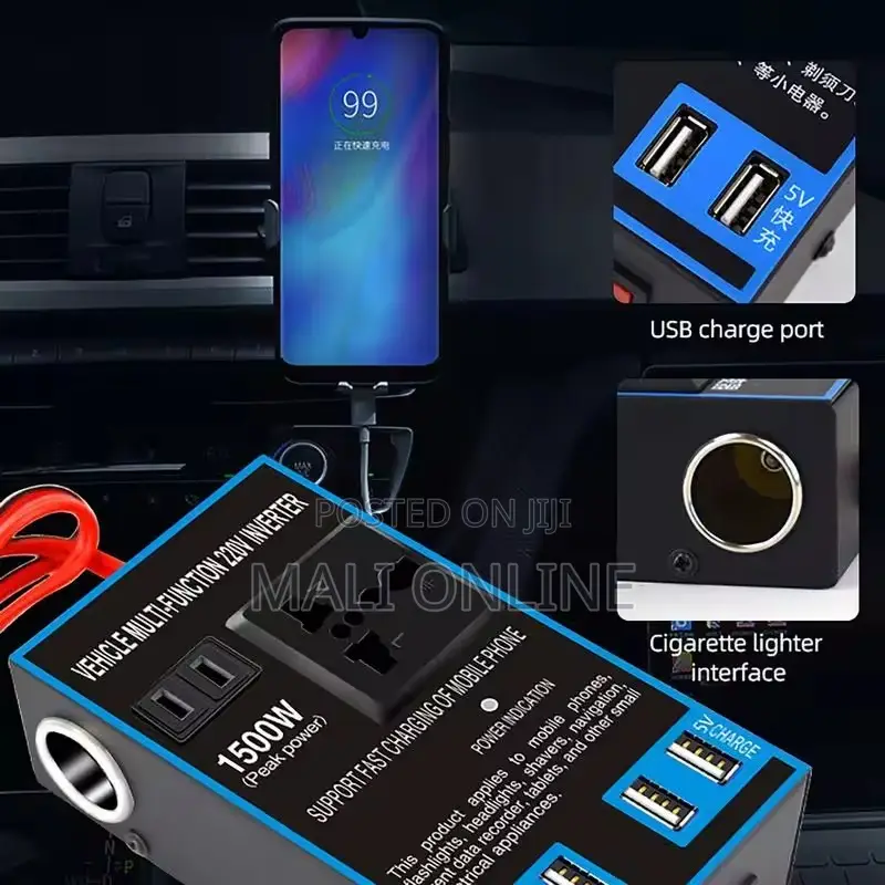 Car Power Inverter 12v 24v to 220v Converter 1500w Ac Socket 4 Usb
