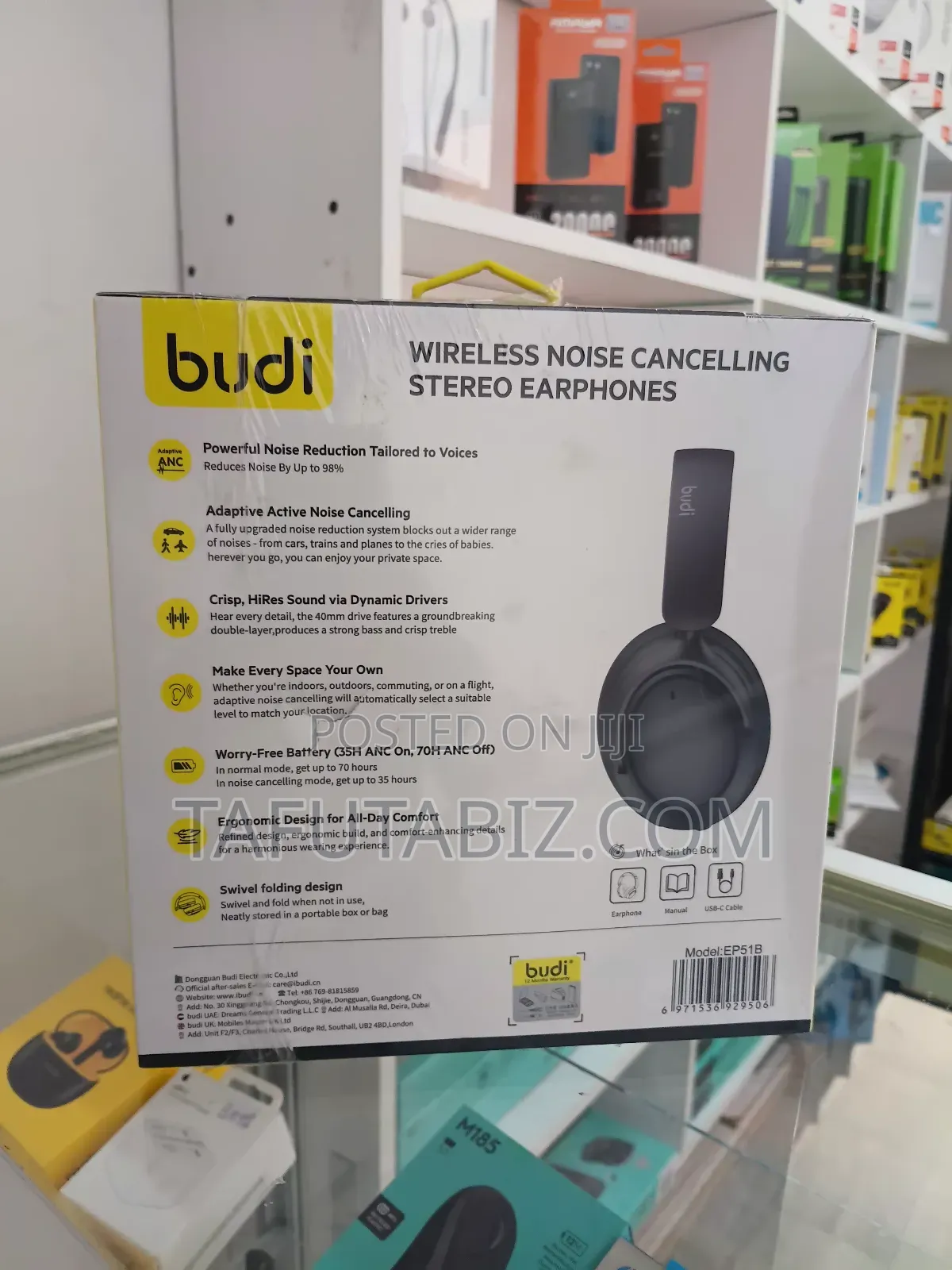 Budi Wireless Noise Cancelling Stereo Earphones.