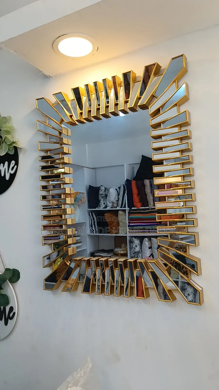 Large Rectangular Gold Sunburst Mirror – Luxury Wall Décor