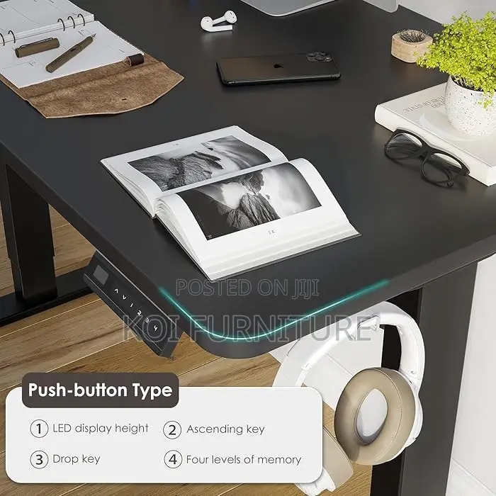 Office Desk; 1.6m Electric Height Adjustable Desk With Push Button