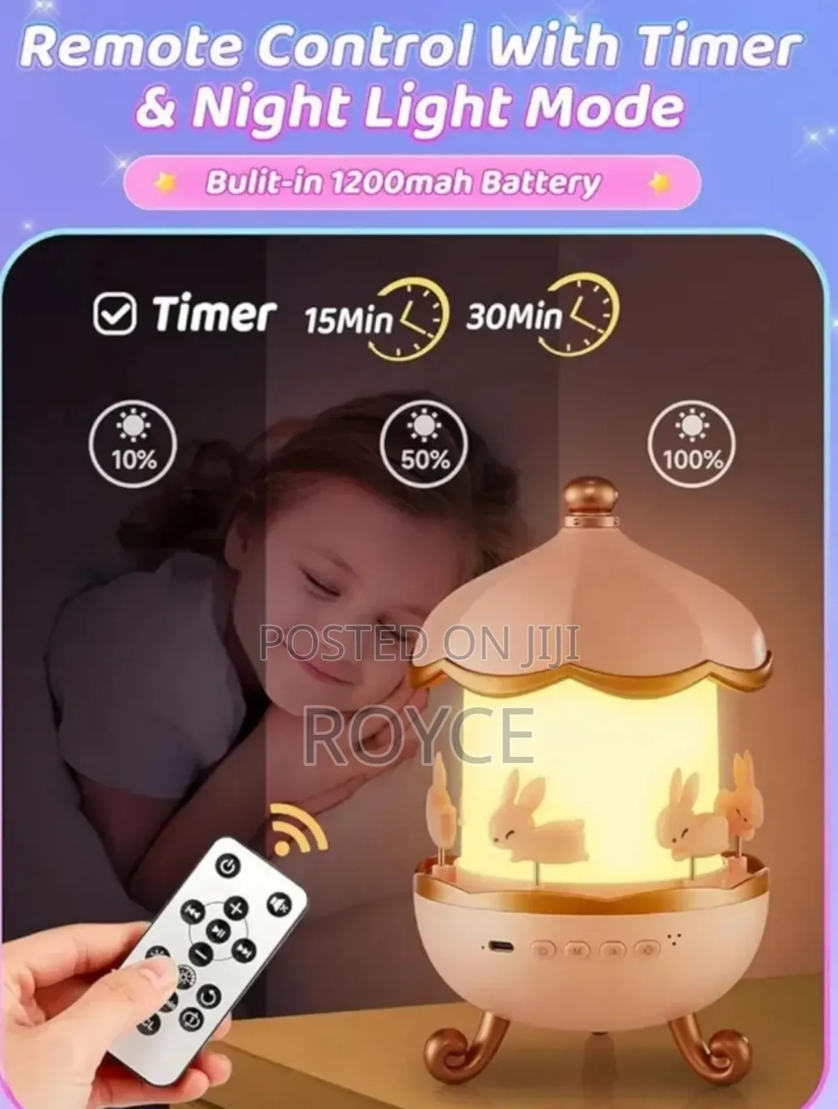 Rotatable Rechargeable Bunny Carousel Light
