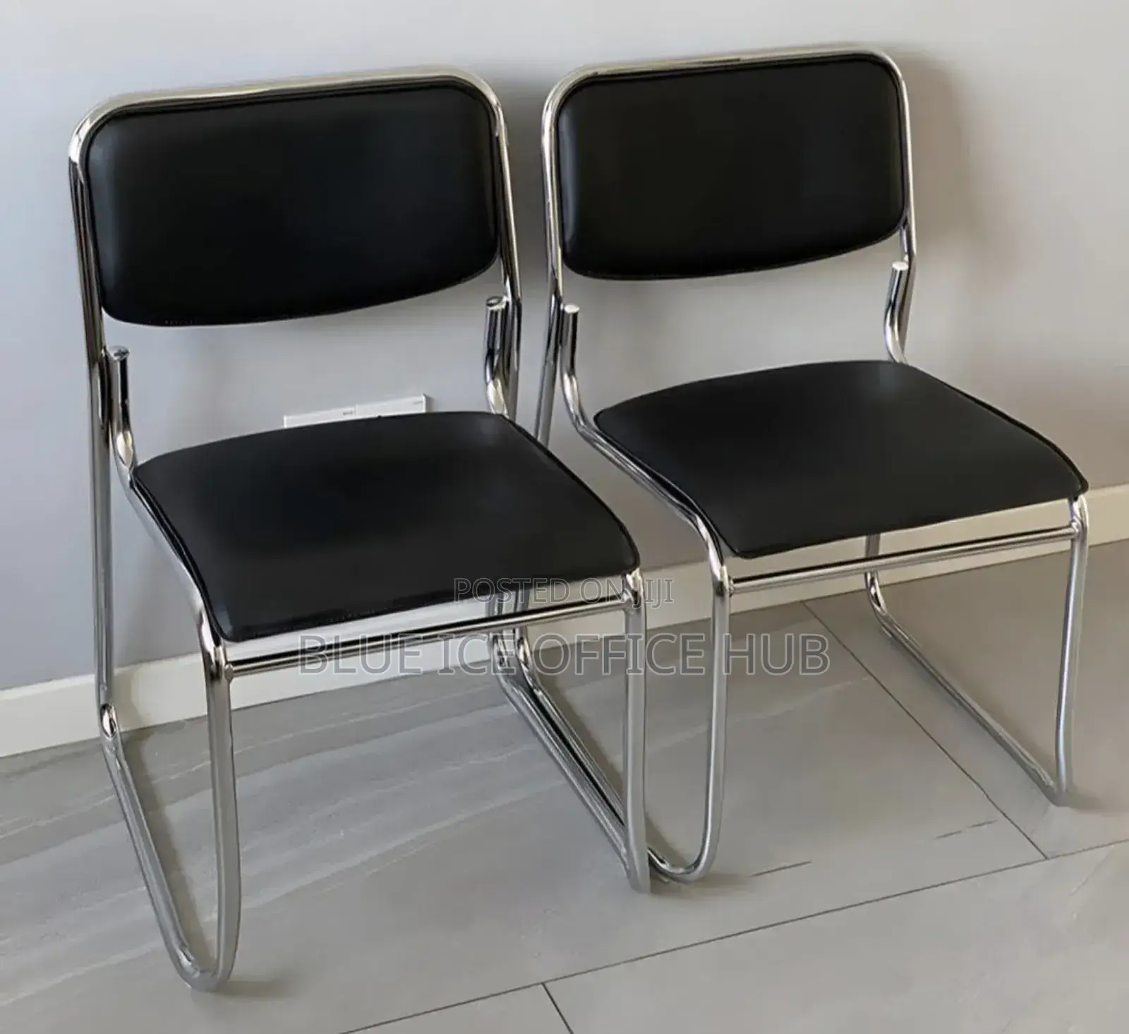 Black Leather Visitor Chair With Chrome Frame