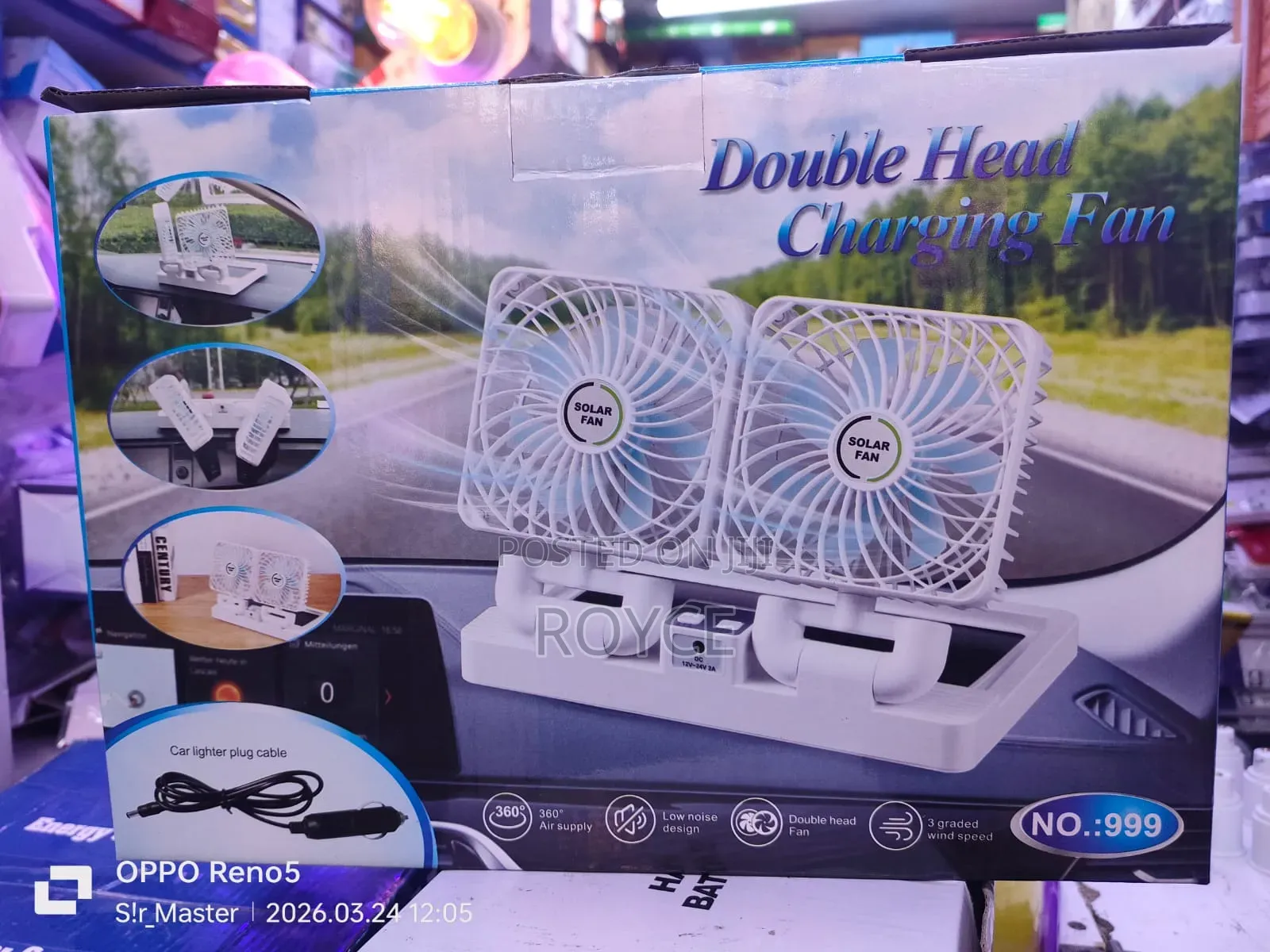 Rechargeable Solar Panel Double Head Car Fan