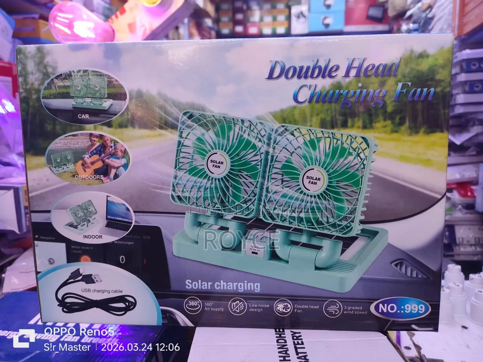 Rechargeable Solar Panel Double Head Car Fan