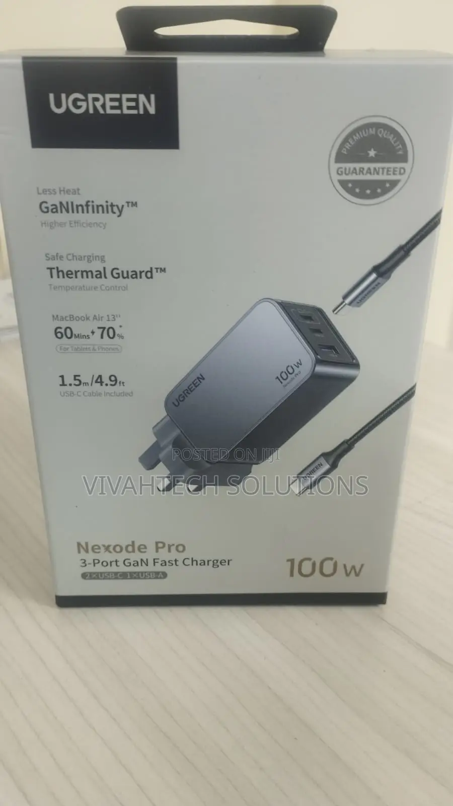 Ugreen 100w 3-Port Gan Fast Charger +1.5m 100w Cable