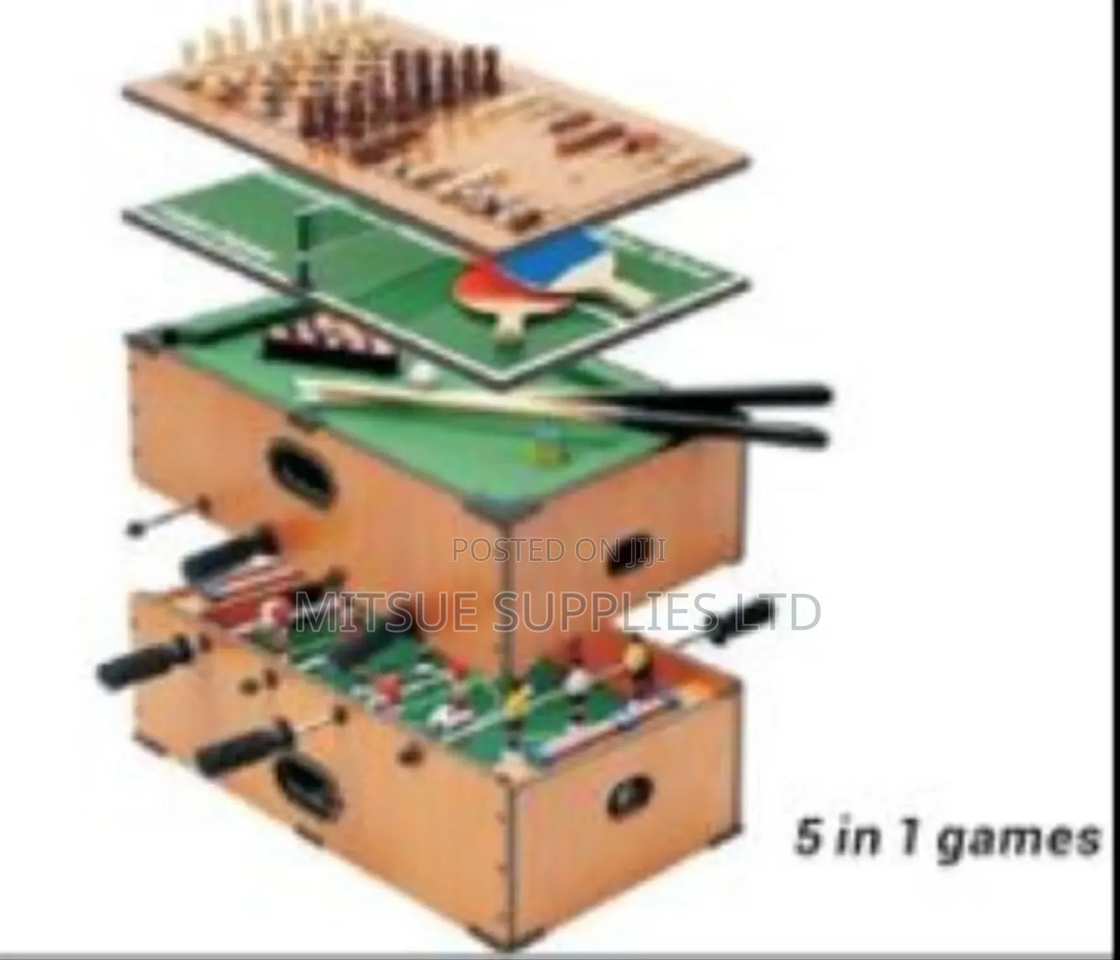 5 in 1 Top Game W/Mini Pool Table,Table Tennis,Chess,Fball Backgammon