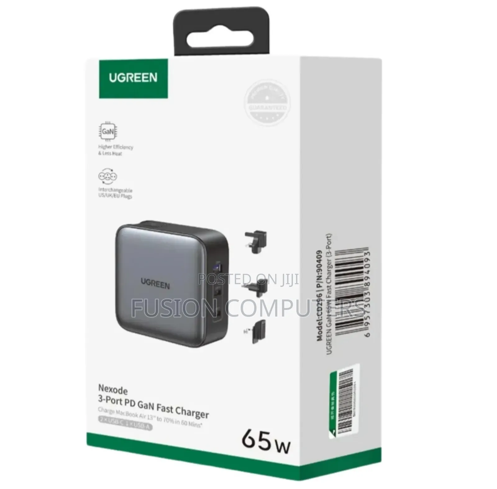 Ugreen 65w 3-Port Gan Fast Charger With Interchangeable – Ug-90409