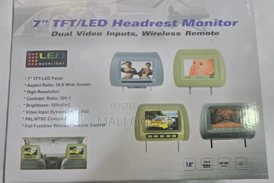 7 Inch Dual Car Headrest Monitors TFT Led Screen Set With Av Input