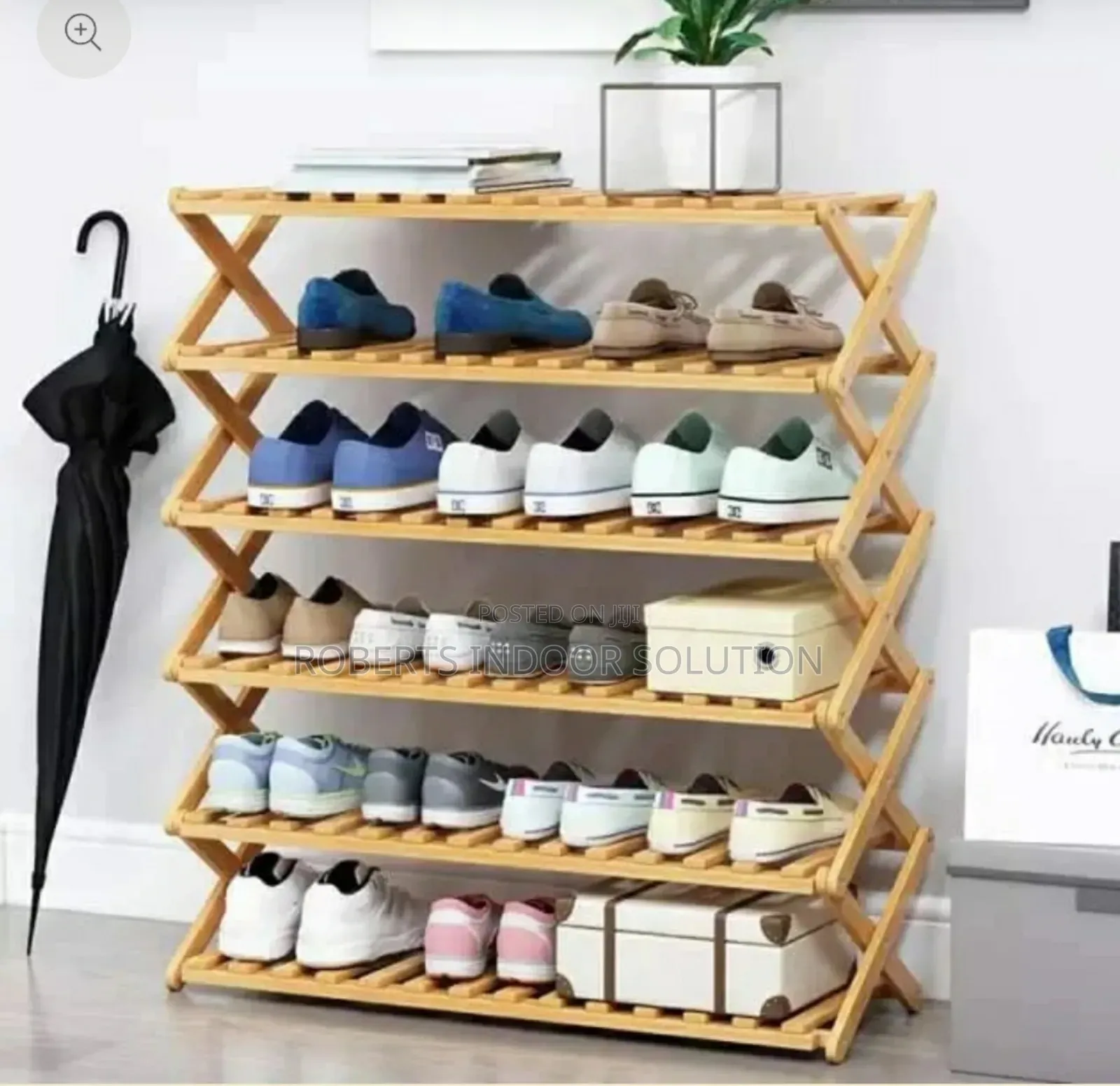 6-Tier Brown Foldable Bamboo Shoe Rack