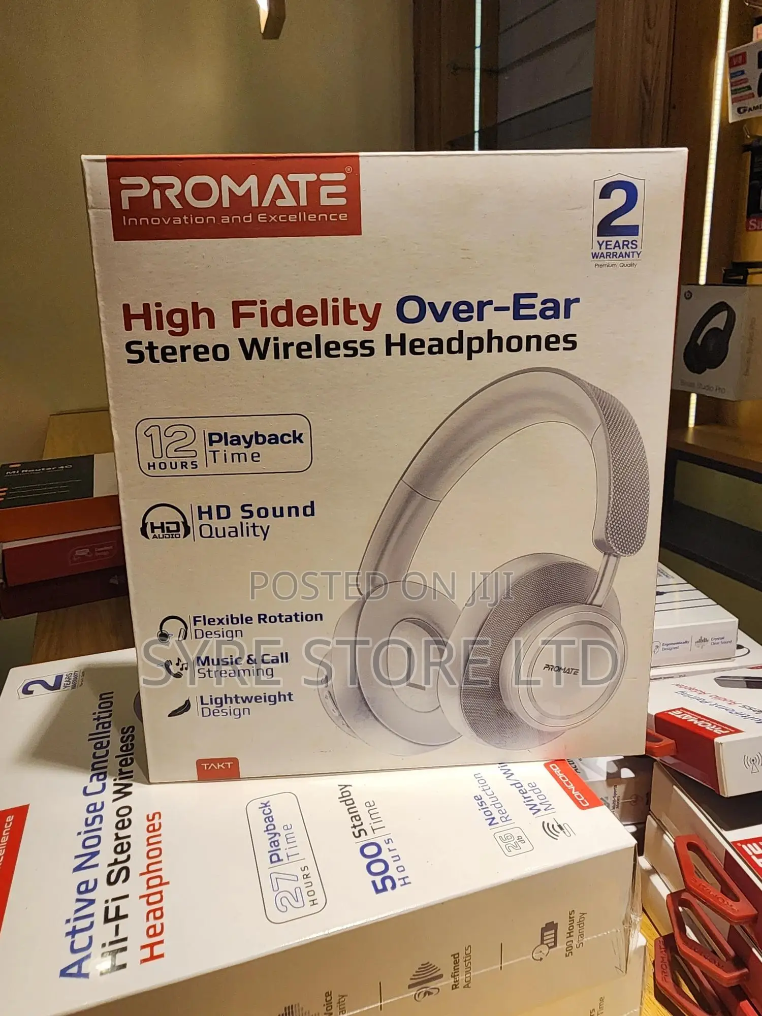Hi-Fi Over-Ear Wireless Headphones, 12h Play-Promate Takt