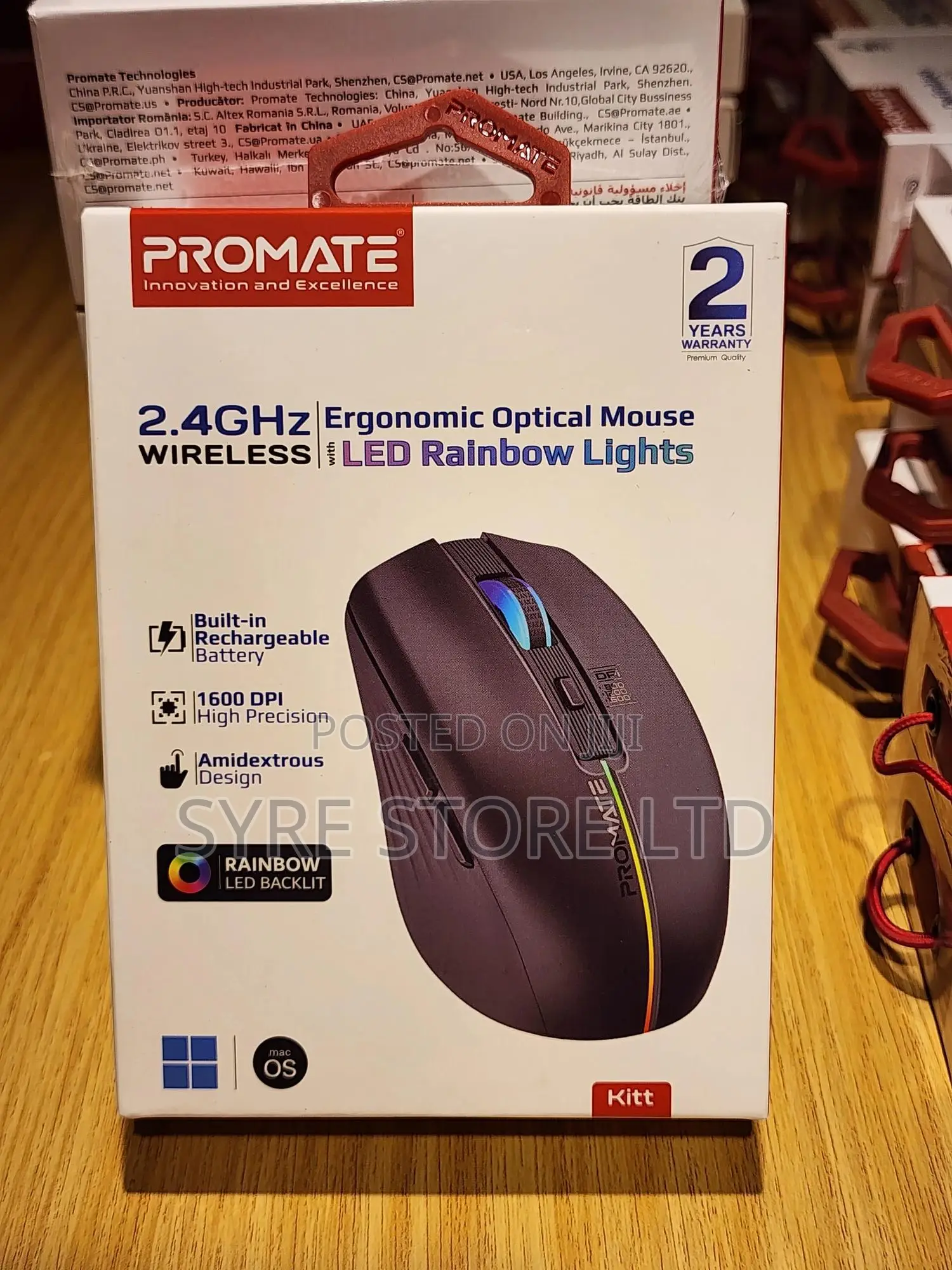 Wireless RGB Mouse, Rechargeable, 1600dpi- Promate Kitt