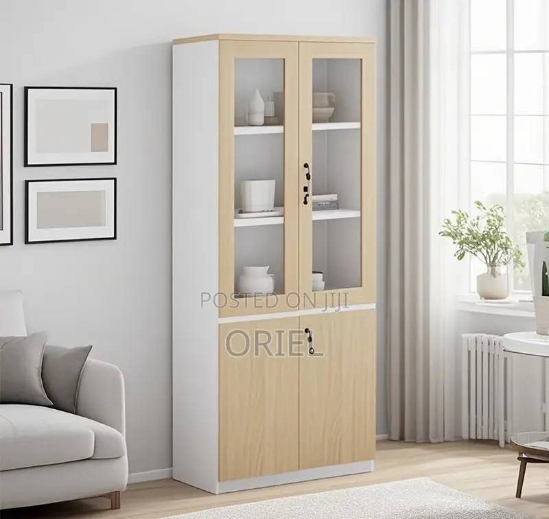Office Cabinet : Wooden File Cabinet With Two Half Glass Doors
