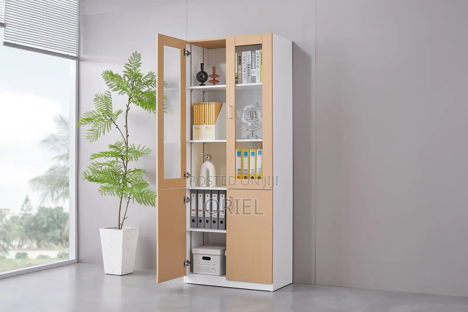 Office Cabinet : Wooden File Cabinet With Two Half Glass Doors
