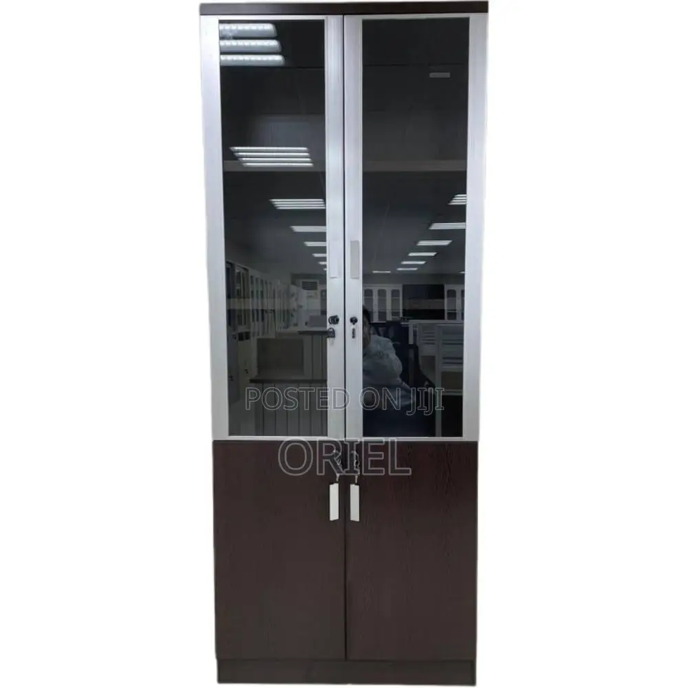 Office Cabinet : Wooden File Cabinet With Two Half Glass Doors