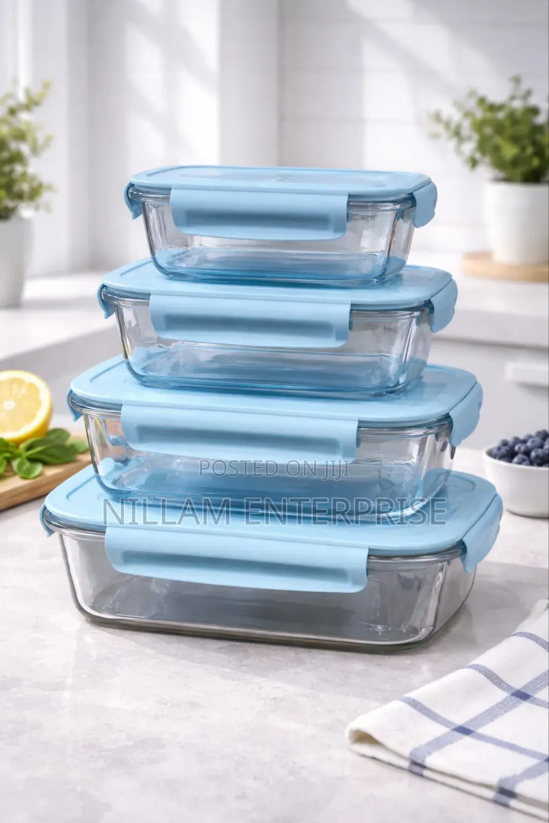 4 PCS Glass Food Container Set*