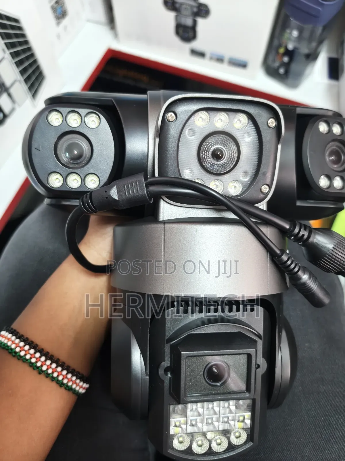 Triple Lens Electric 4g Ethernet Cable Ip Camera Monitor Lights