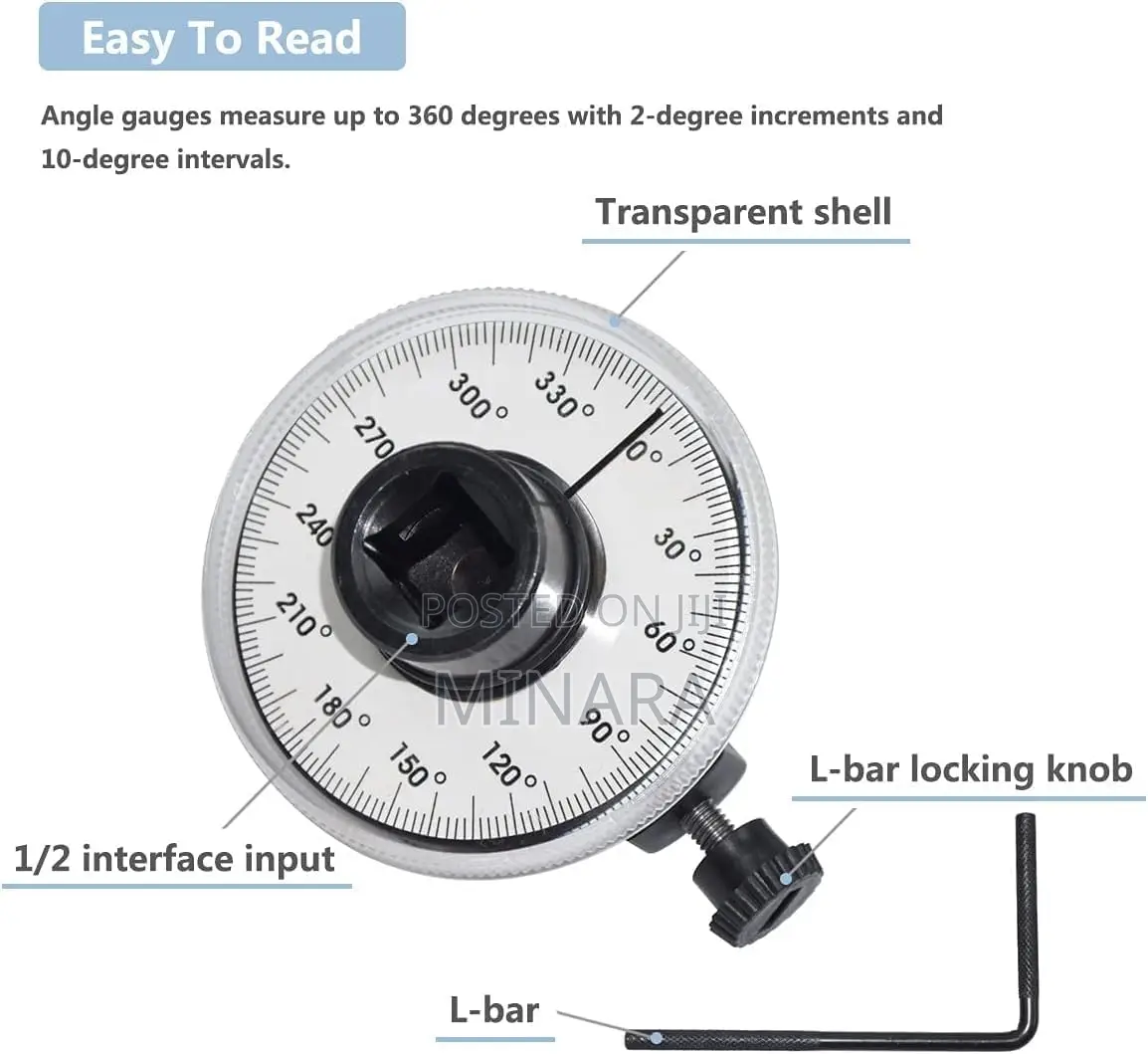 1⁄2” Dr, Torque Angle Gauge, 360 Deg Adjustable Angular Torque Meter