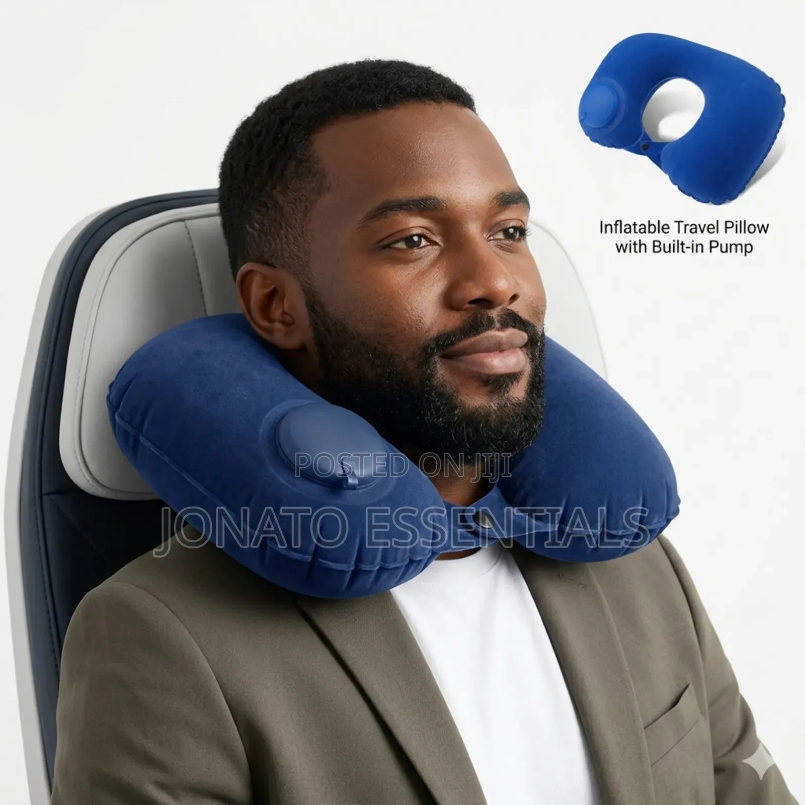 Inflatable Travel Neck Pillow With Built-in Pump - Portable U-Shaped
