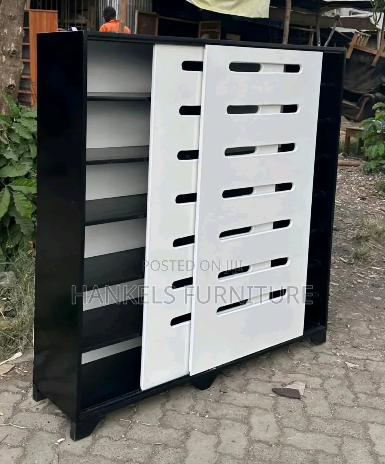 Sliding Door Shoe Rack Modern Black White – Stylish Space-Saving