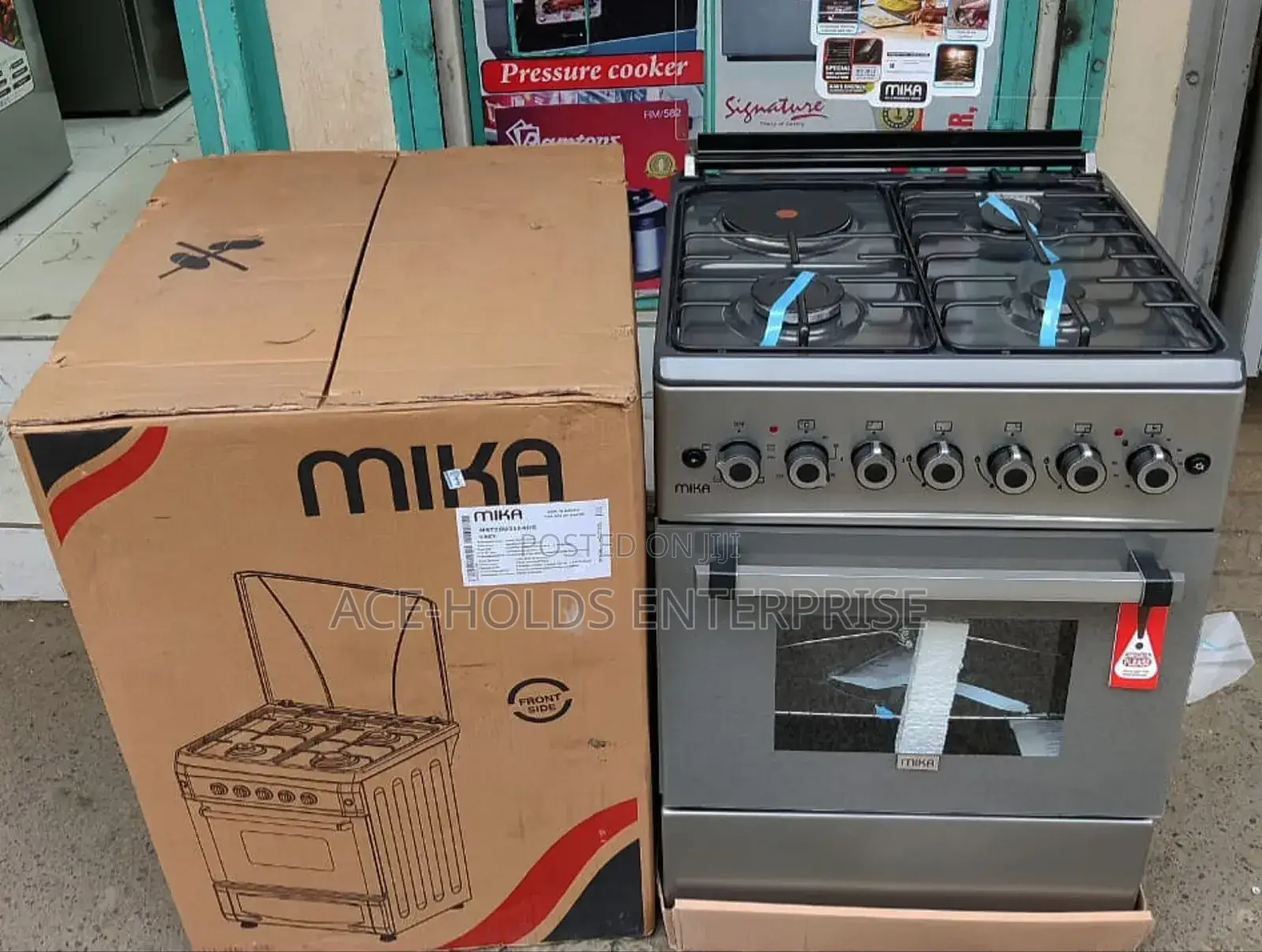Mika Standing Cooker 3 Gas + 1 Rapid , 58*58 Electric Oven, Rotisserie