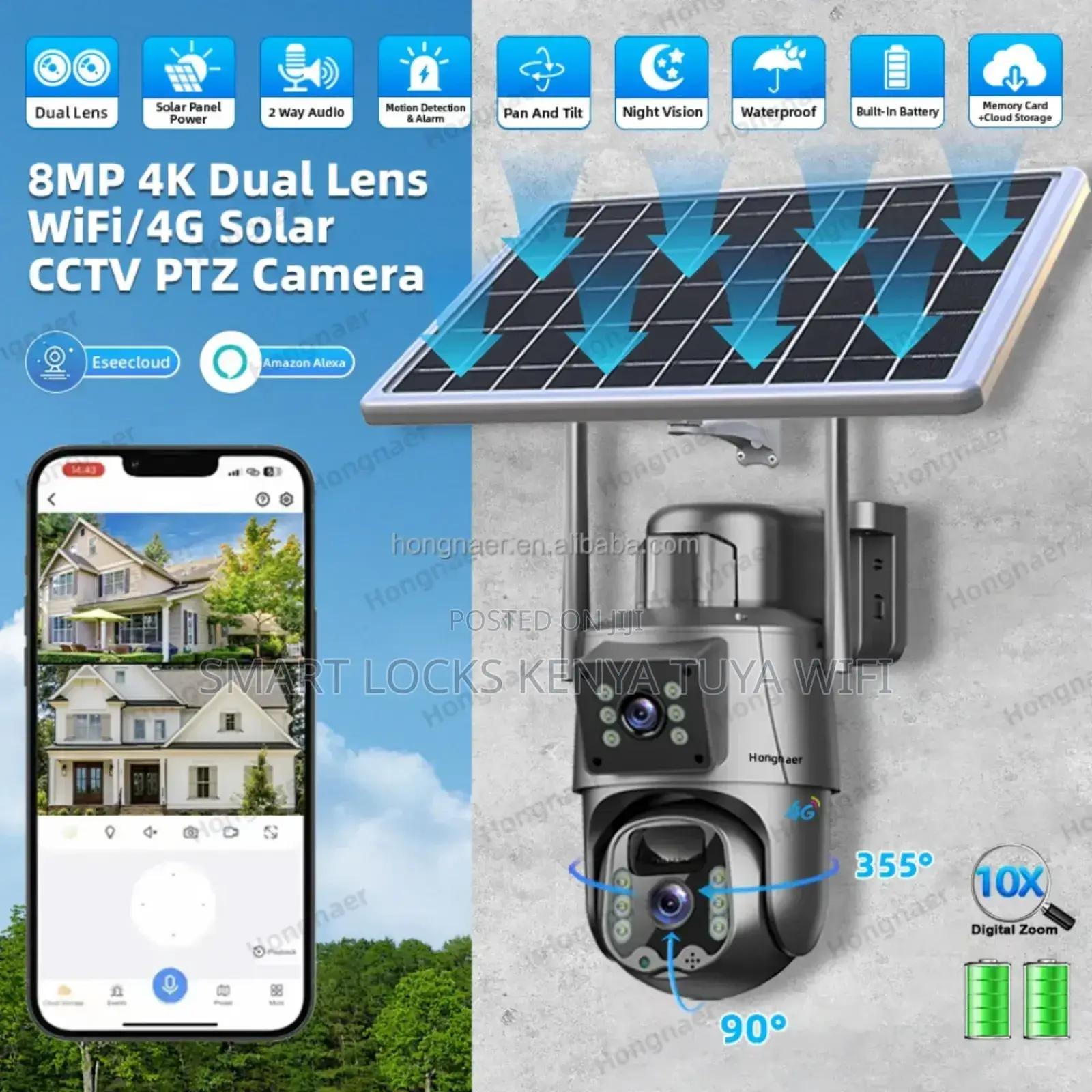 Solar Camera, Mounted Night Vision V380 Pro Surveillance Camera