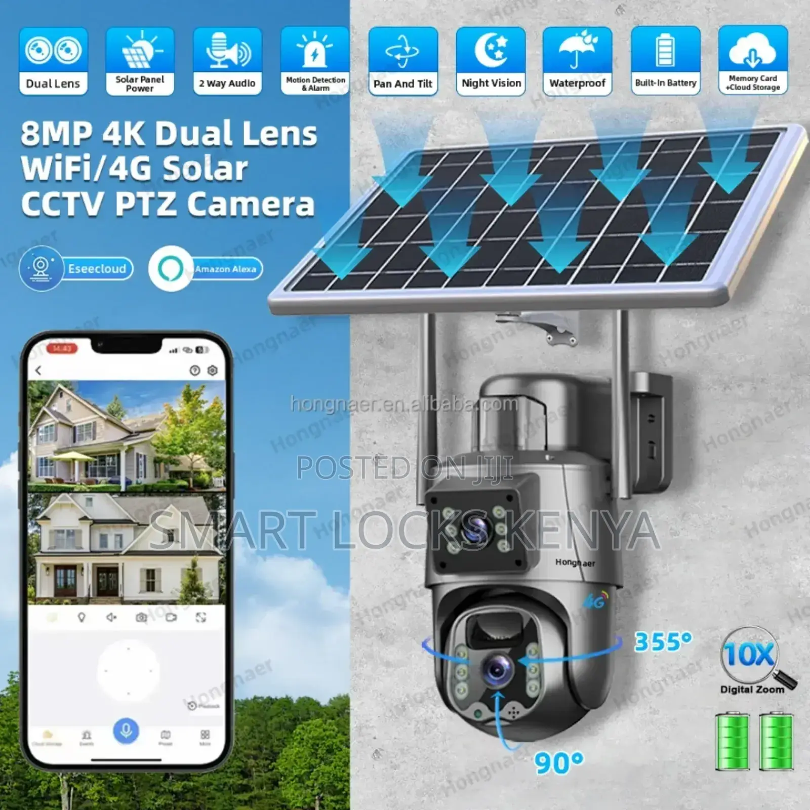 Solar Camera, Mounted Night Vision V380 Pro Surveillance Camera