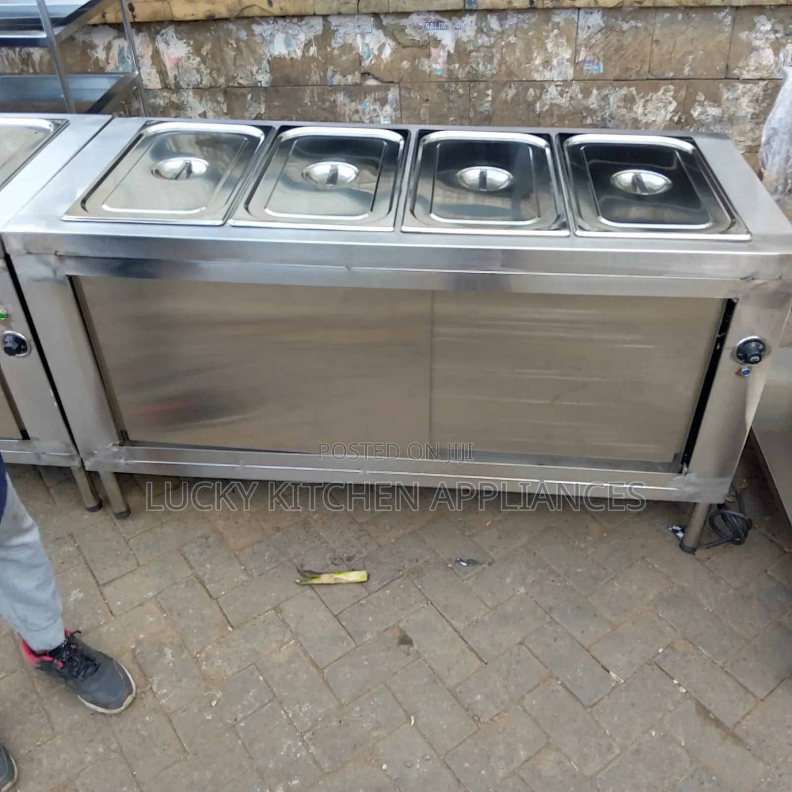 Four Stainless Steel Basin/Insert Food Marian Display.