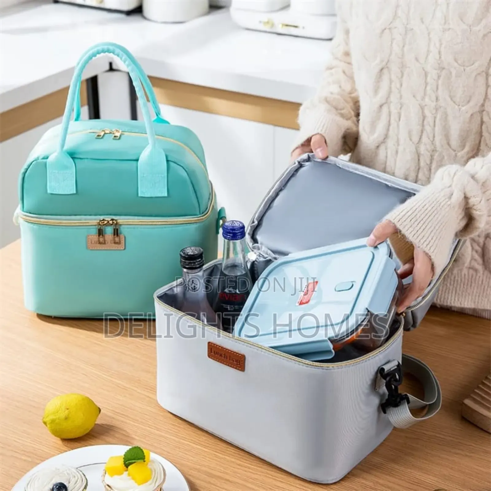 Double Layer Insulated Lunch Bag With Removable Strap-Arv