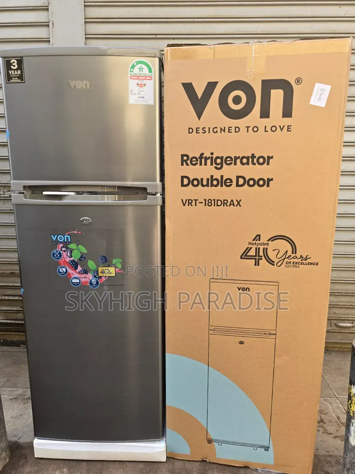 Von VRT-181drax Double Door Fridge 181 Liters Refrigerator