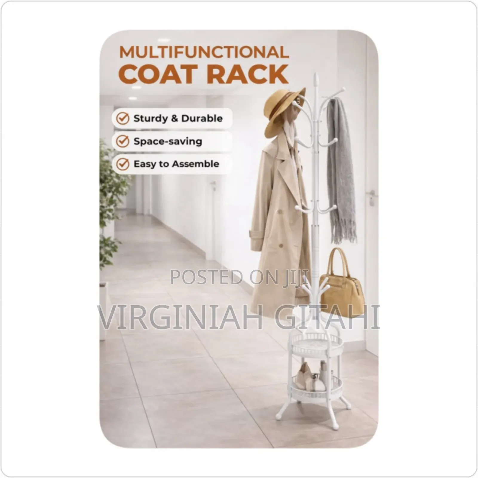 White Heavy Duty Wrought Iron Coat/Handbag Floor-standing Rack