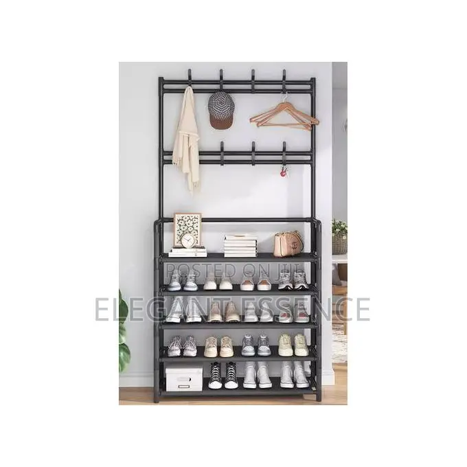 5-Tier Metal Shoe Rack Hat Rack, Entryway Storage Organizer