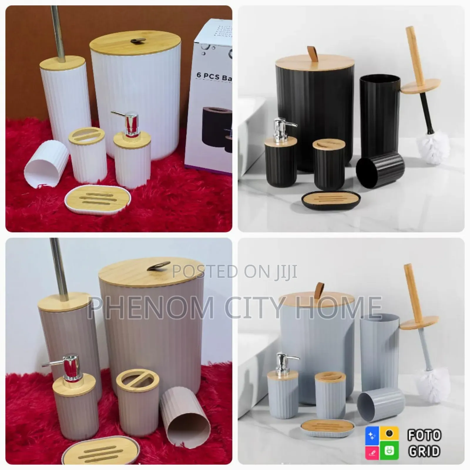 Bathroom Set With Bamboo Lids