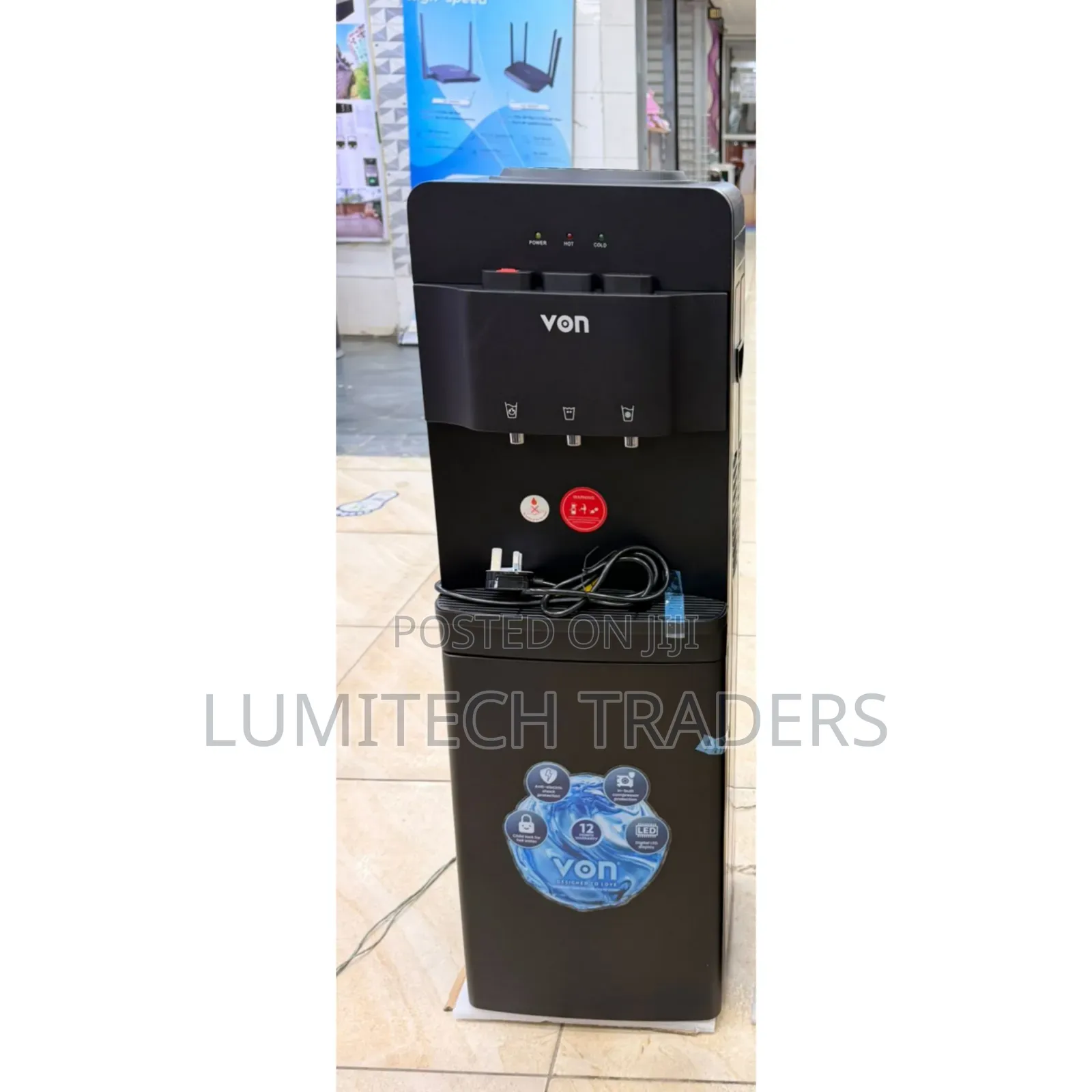 Von Water Dispenser Electric Cooling With Cabinet - Black