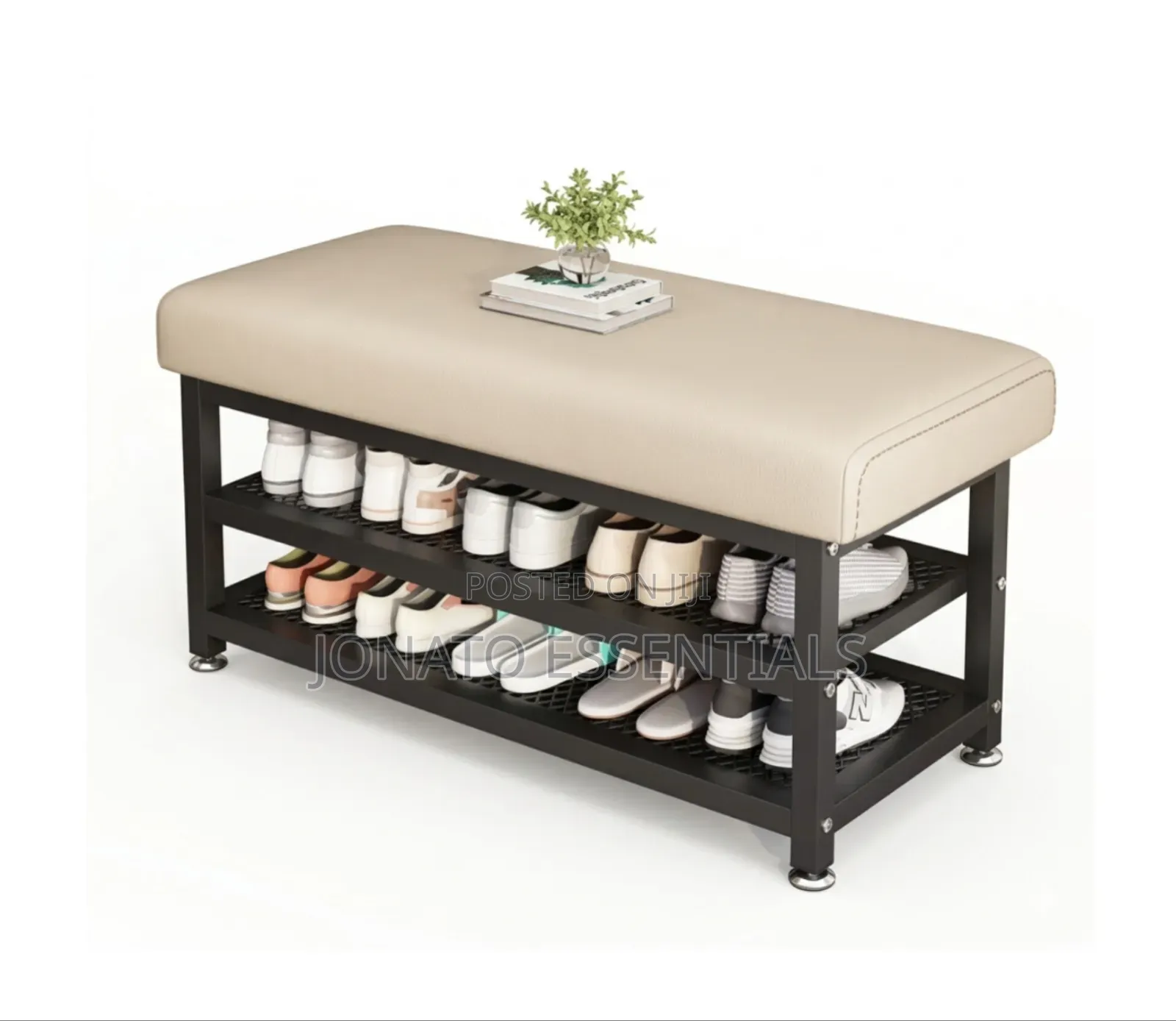 2-tier Shoe Rack Bench Organizer With Padded Cushion Seat