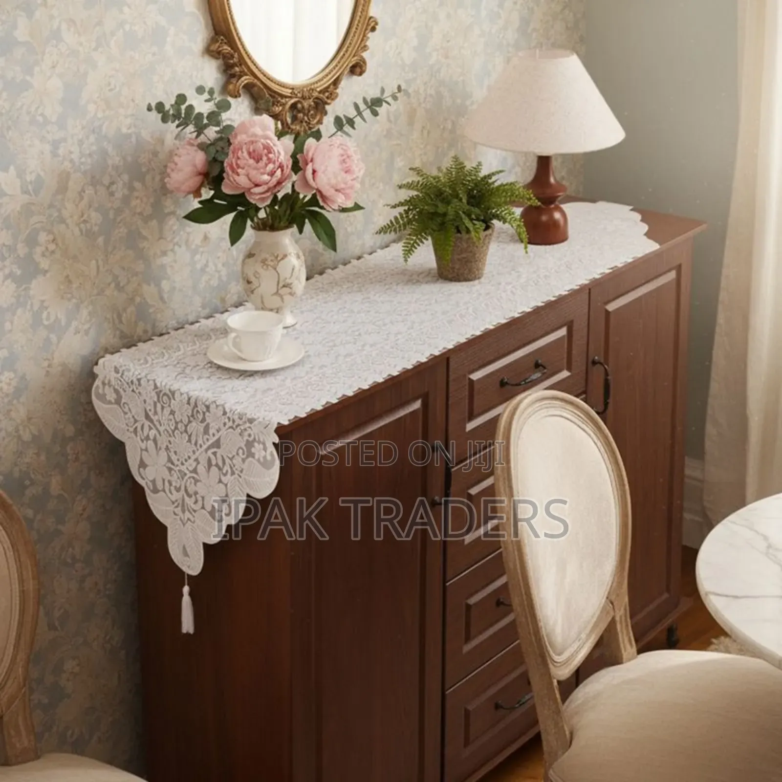 Retro French Lace Table Cloth 40cms *260cms
White Embroidered