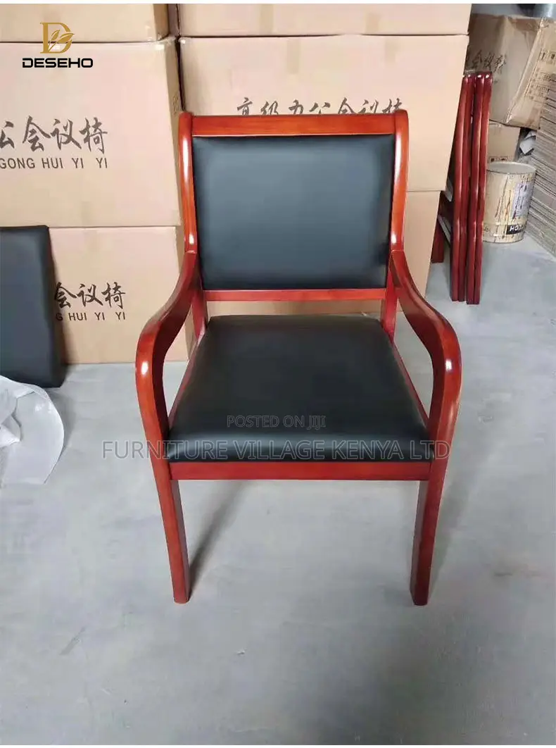 Office Chair; Black Boardroom Office Chair With Wooden Arms