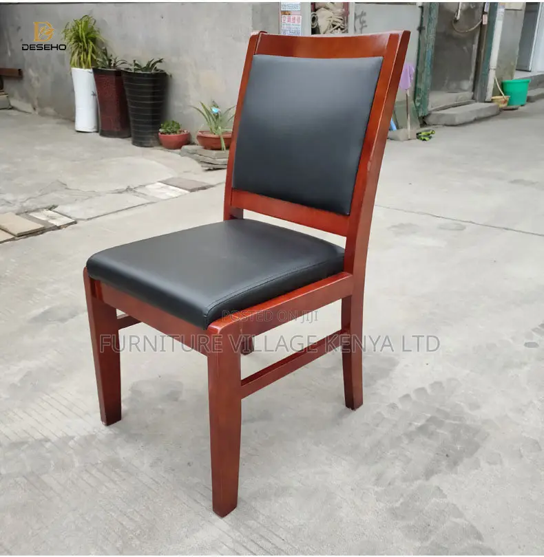 Office Chair; Black Boardroom Office Chair With Wooden Arms