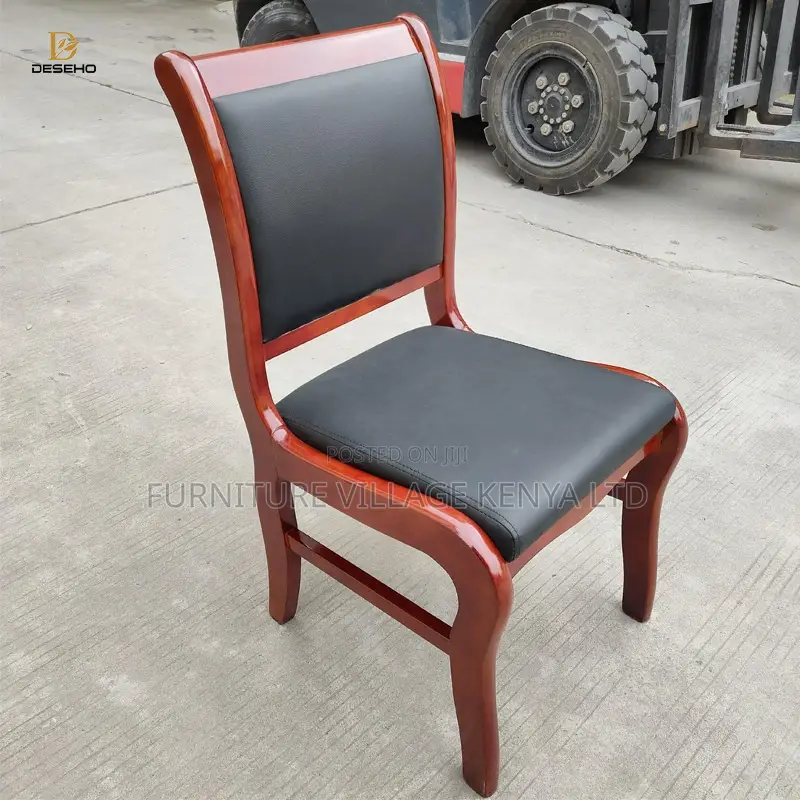 Office Chair; Black Boardroom Office Chair With Wooden Arms