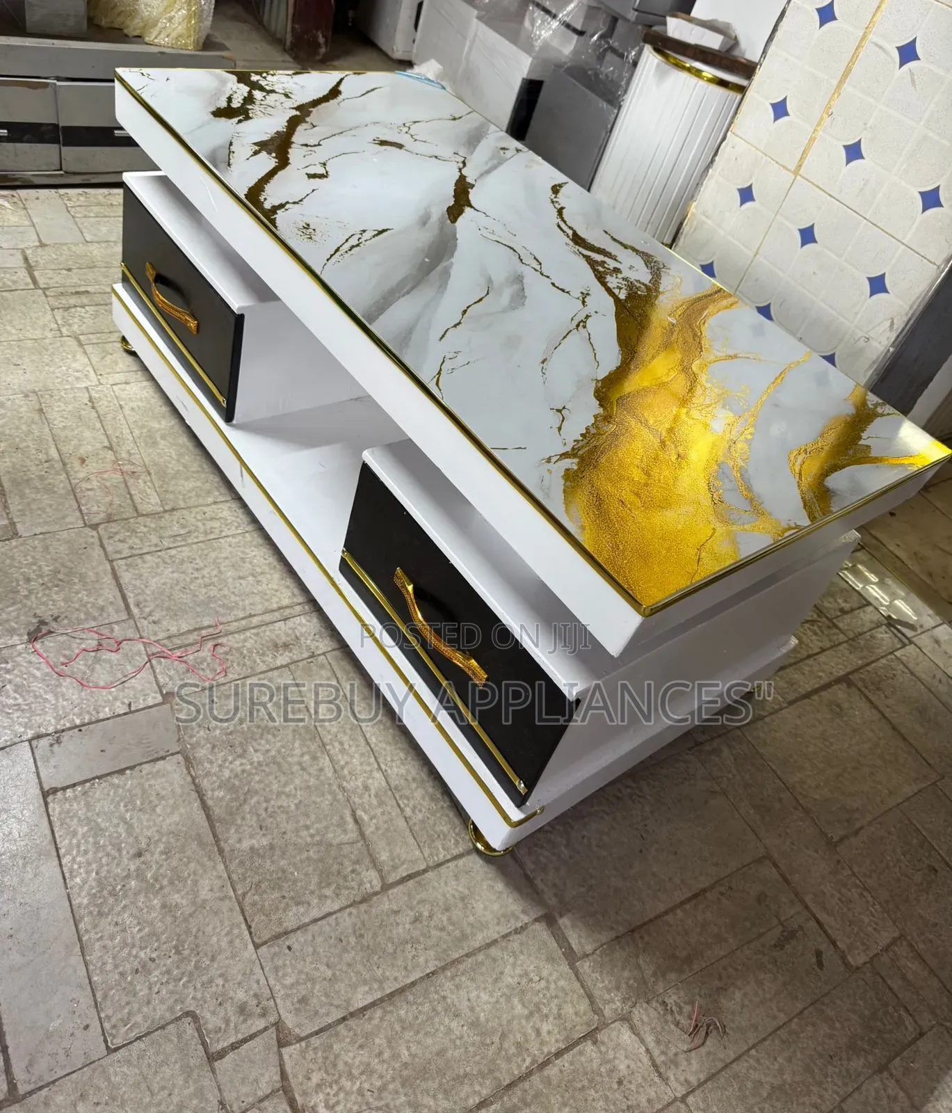 Executive Marble Top Coffee Table With Gold
