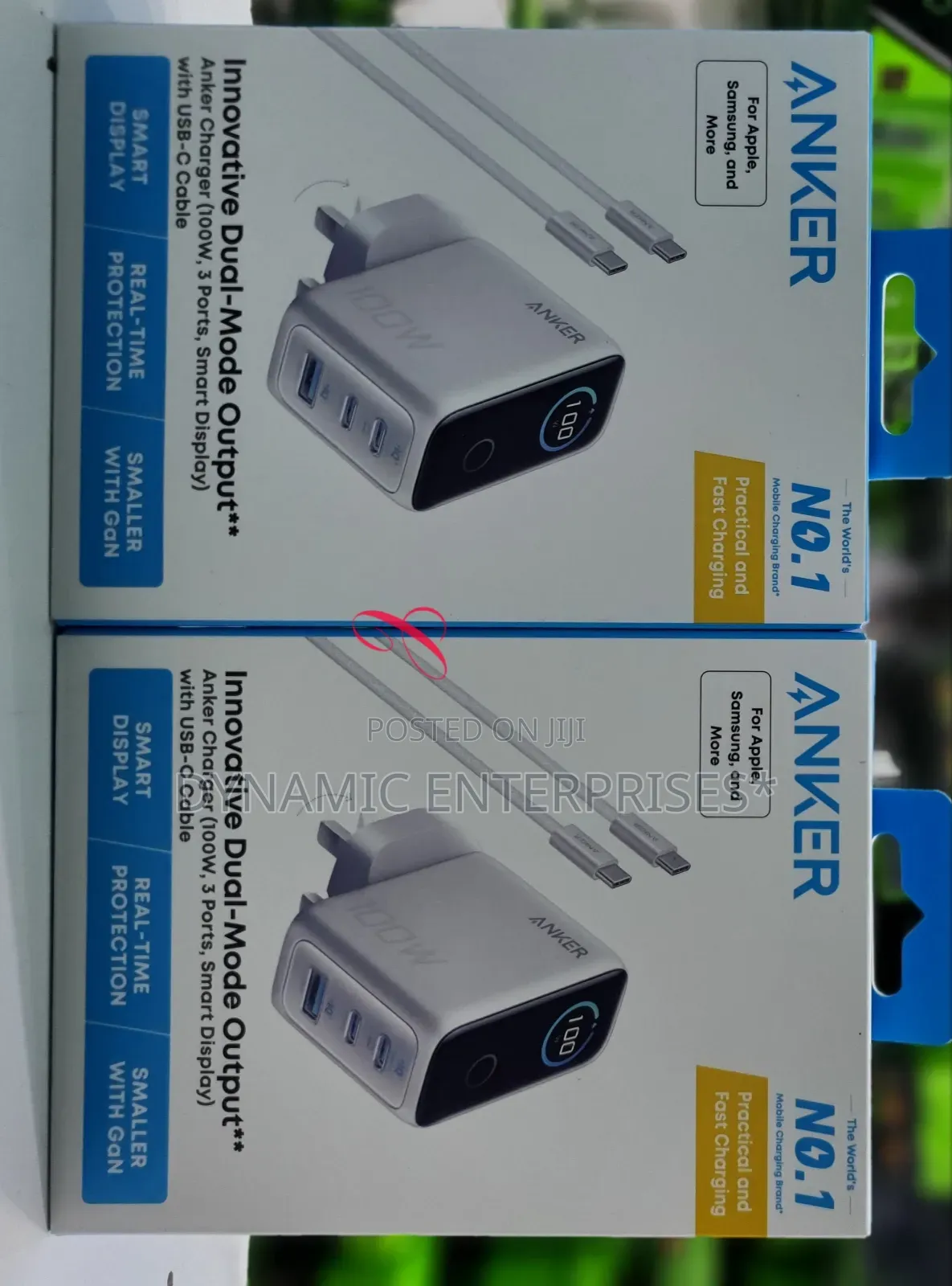 Anker Charger (100w, 3 Ports, Smart Display) With Usb-C Cable