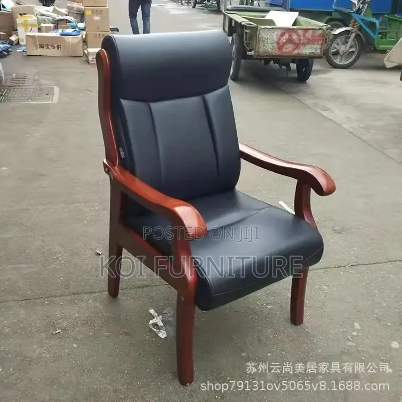 Office Chairs; Leather Executive Office Chair With Mahogany Armrest