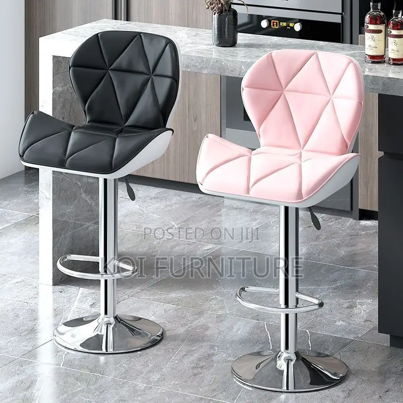 Barstool; Black Leather Swivel Ergonomic Barstool
