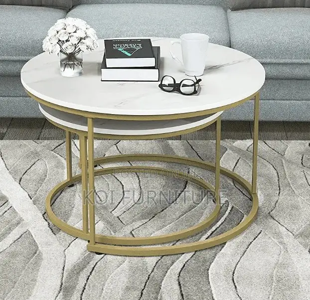 Coffee Table; Round Double Marble Coffee Table for Living Room Offices