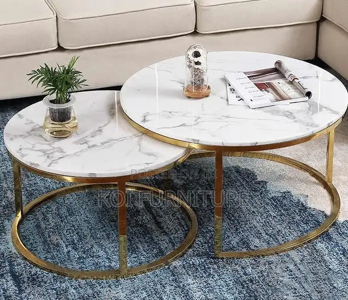 Coffee Table; Round Double Marble Coffee Table for Living Room Offices