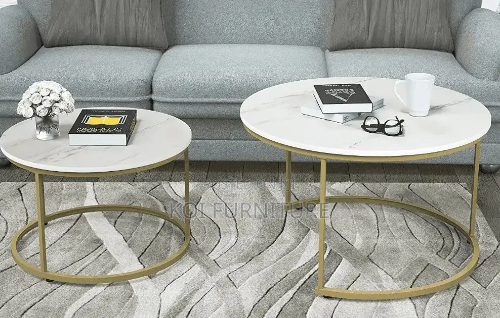 Coffee Table; Round Double Marble Coffee Table for Living Room Offices
