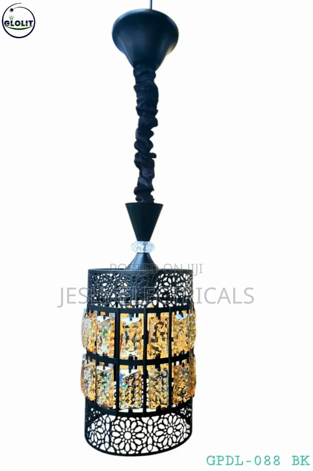Black and Gold Finished Cylindrical Pendant Light